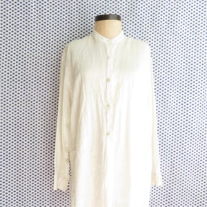 L Ann Taylor White Linen Blouse/Tunic Mother-Of-Pearl Buttons Long Sleeve Size Large