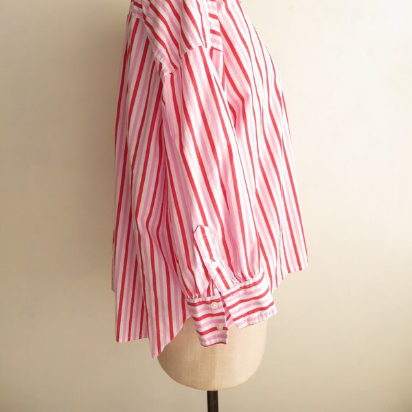 XL J. Crew Pink Stripe Poet Blouse Pink Red White Stripes Poplin Cotton Summer Blouse Size Extra Large