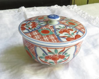 Japanese Tea Cup & Lid Vintage Porcelain Arita Imari Lidded Bowl