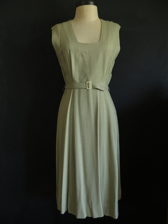 40s Gaberdine Houndstooth Dress Sleeveless Size Me