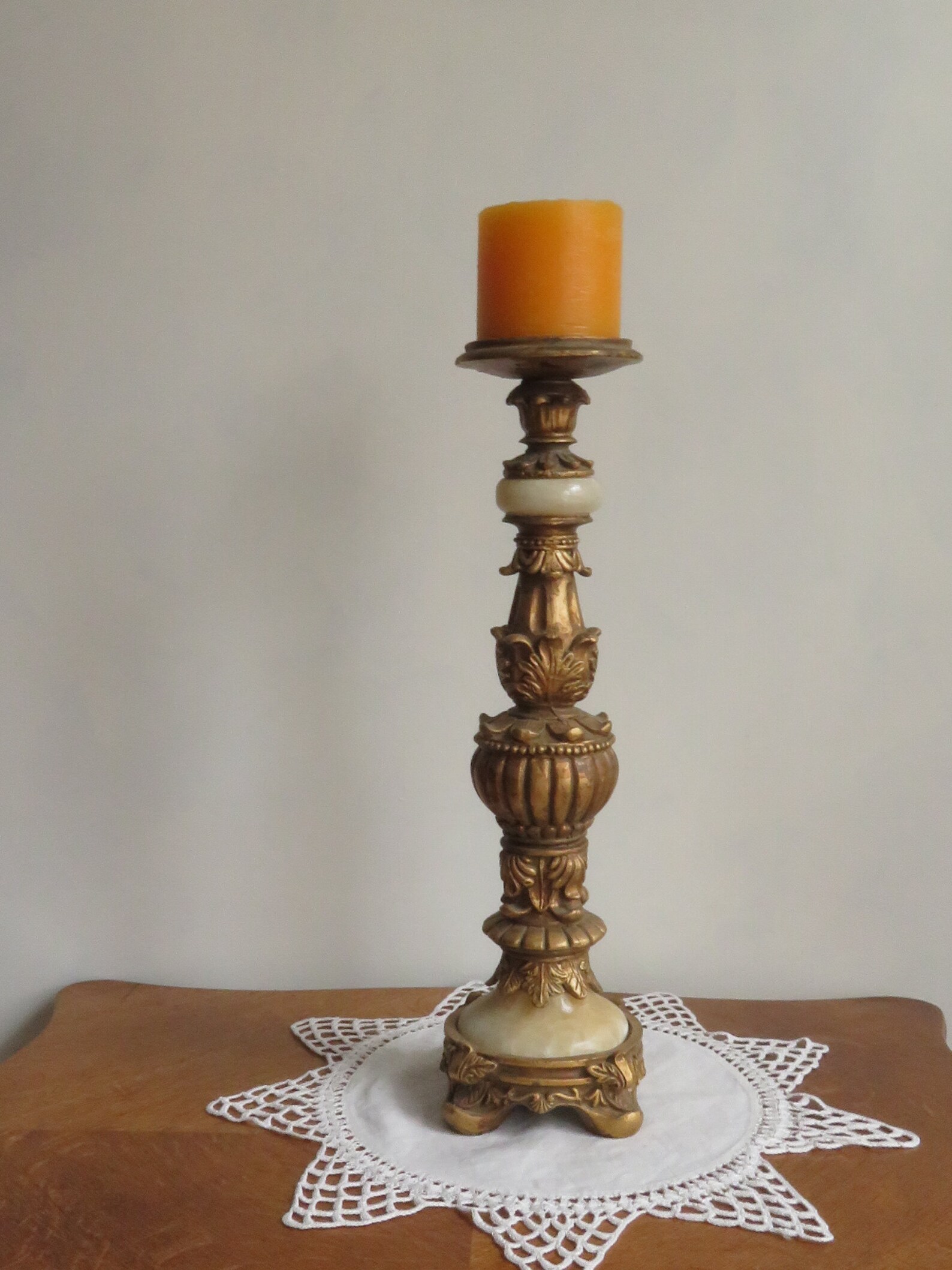 Tall Rococo Gilt Candlestick Marble Onyx Vintage Gold Altar Etsy