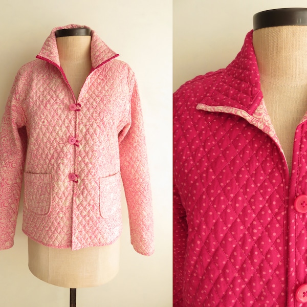 NWT Reversible Kantha Jacket Quilted Cotton Pink & White Paisley / Magenta and Pink Polka Dots Casual Studio Size Small