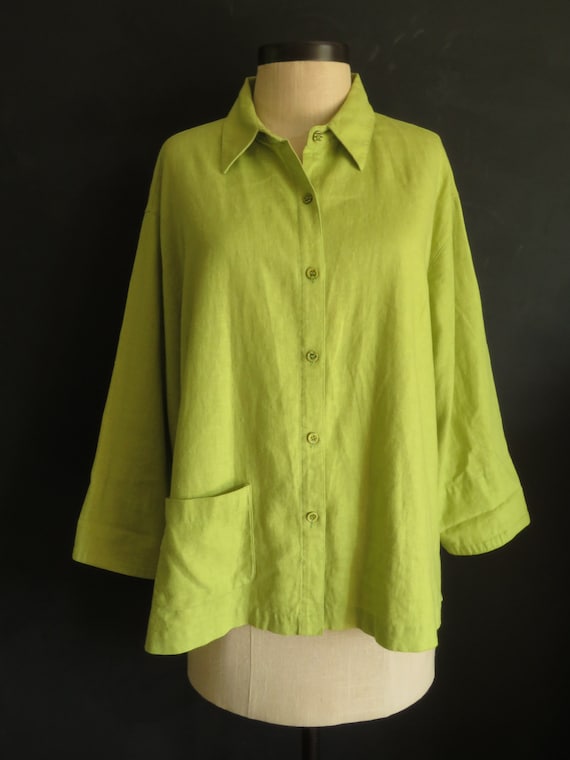 XL Lime Green Linen Top White Stag Blouse Size 1618 Loose Fit LinenRayon Shirt Size Extra Large XL Lime Green Linen Top White Stag Blouse Size 1618 Loose Fit LinenRayon Shirt Size Extra Large