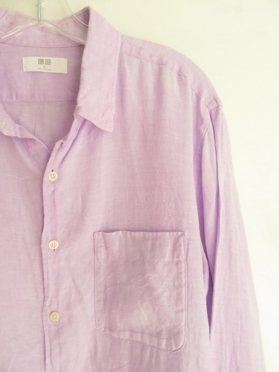 XL Men's Lavender Linen Shirt Button Front Purple… - image 3