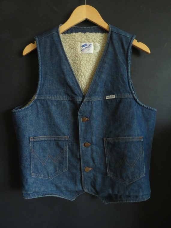 Denim Wrangler Sheepskin Vest Vintage Western Sher