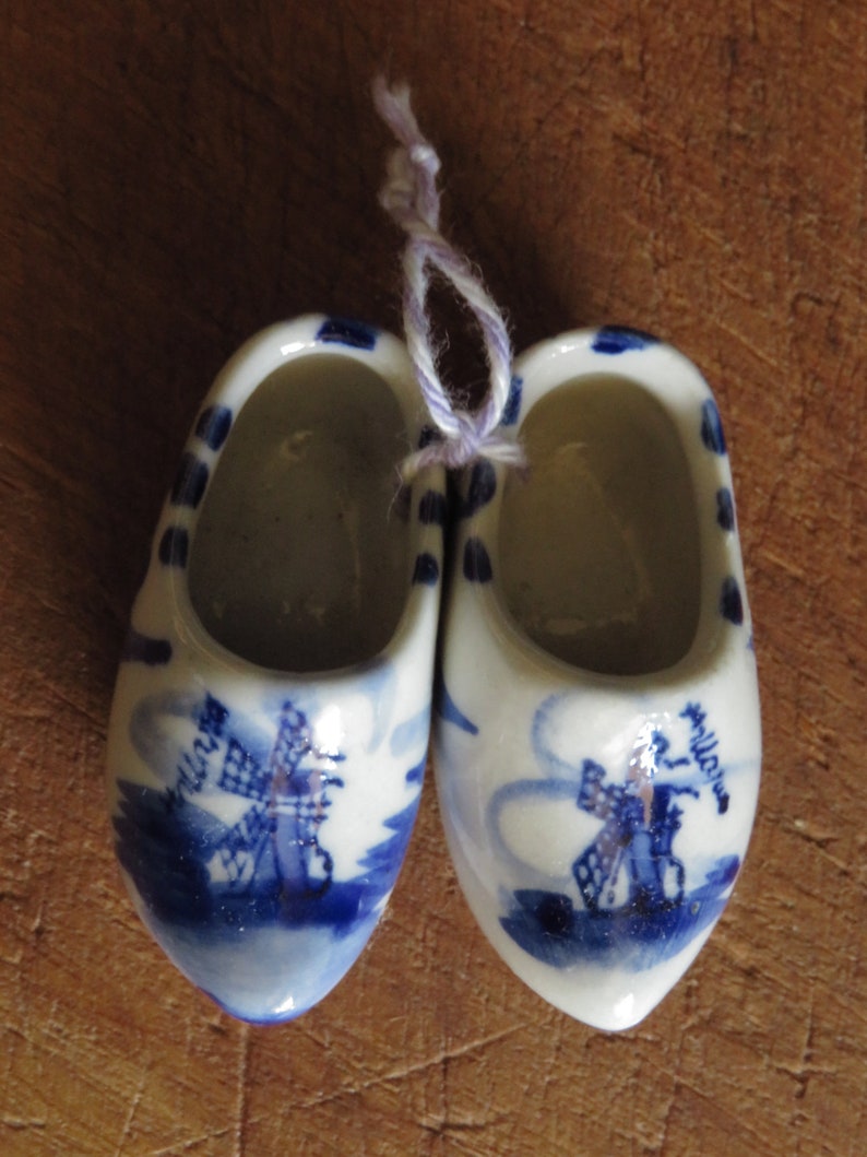 Vintage Delft Clogs Miniature Dutch Clogs Souvenir Holland Hand Painted Porcelain Souvenir Solvang California Danish Village