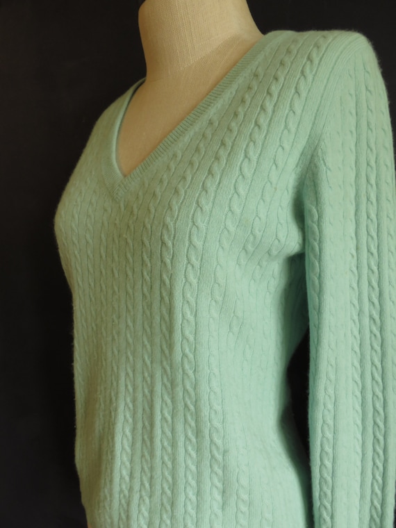 Pastel Cashmere Sweater Pale Blue-Green Celadon G… - image 4