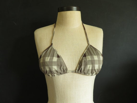 XS Burberry Bikini Top Brown Plaid Bathing Suit Designer Swim Top Size Extra Small Etsy