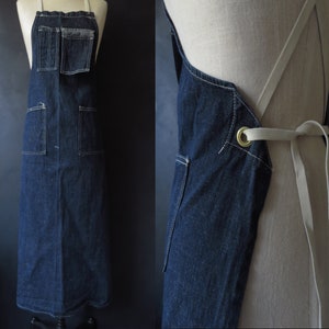 Antique Denim Bib Apron Full Work Apron Vintage Indigo Denim Chef&#39;s Apron Selvedge to Selvedge Full Yard Cut