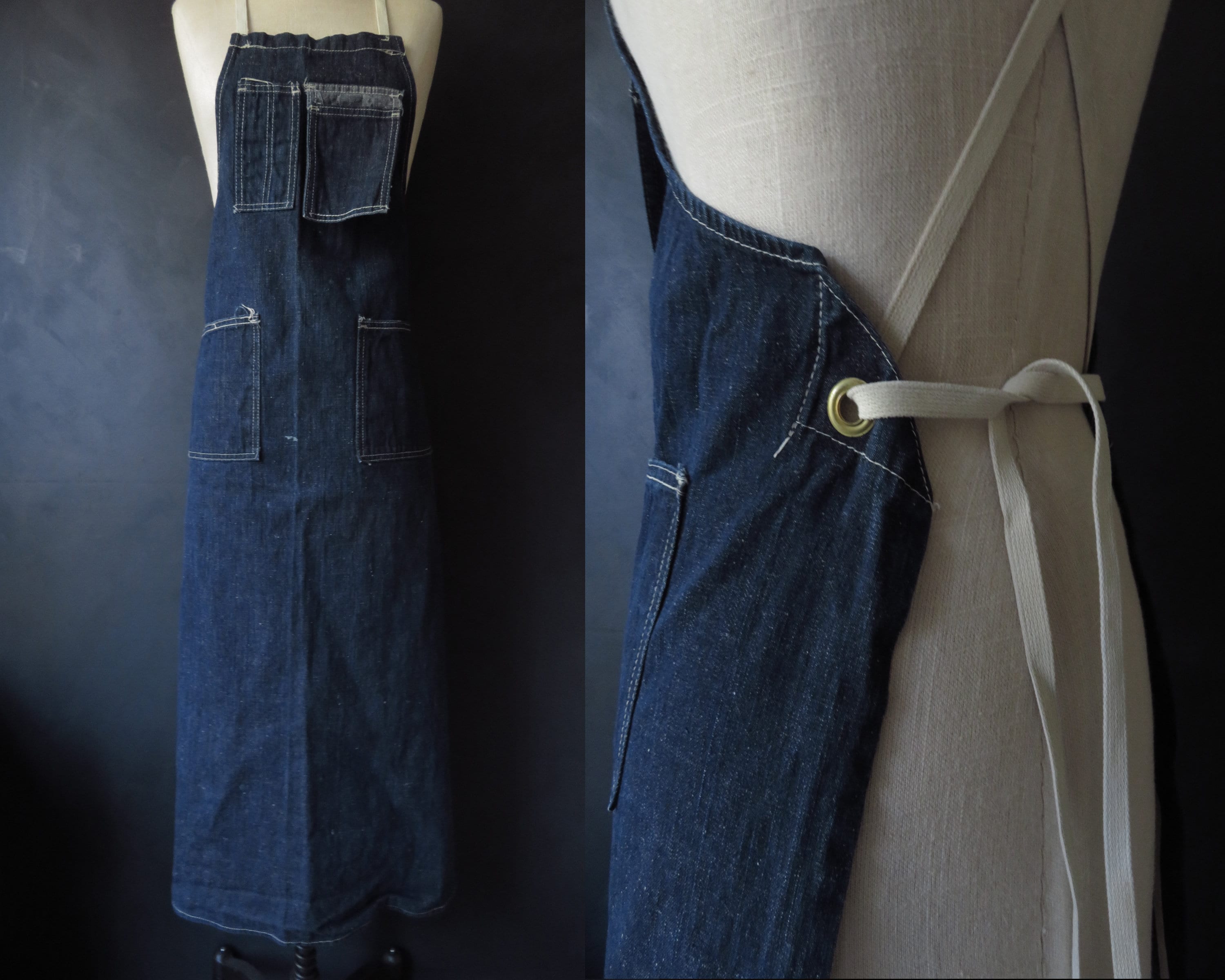 Vintage Indigo Denim Bib Apron - Selvedge Workwear Chef Apron - Etsy