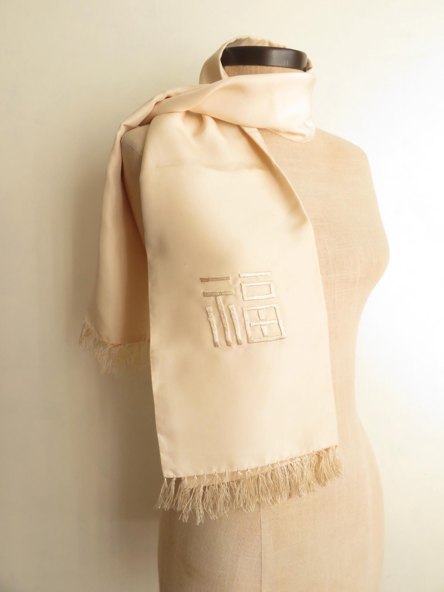 1920s Silk Opera Scarf Vintage Ascot