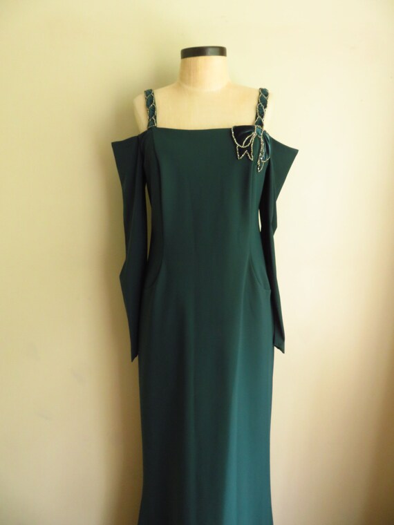 formal dress with puff sleeves Beaded Off-Shoulder Long Prom Sage / 6 OK main image 0