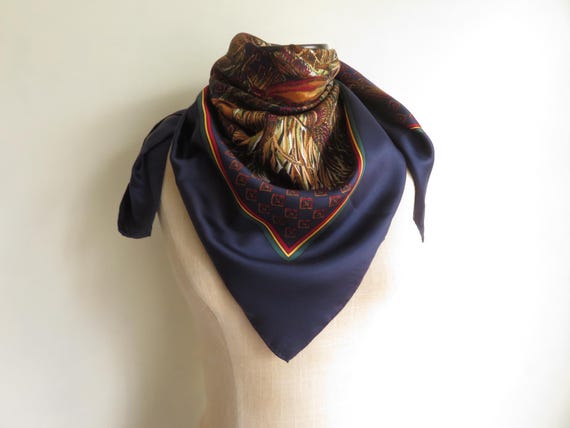 Vintage Pucci Silk Scarf Hermana Pucci Navy Blue Duck Print