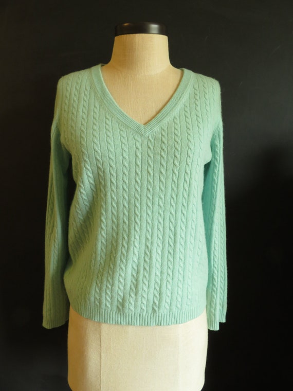 Pastel Cashmere Sweater Pale Blue-Green Celadon G… - image 1