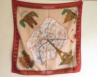 Paris France Souvenir Scarf - Vintage 1960's Eiffel Tower, La