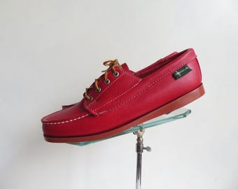 8.5 Vintage Eastland Loafers Red Leather Deadstock Shoes Preppy Slip-On Flats Freeport Maine  Women's Size 8.5