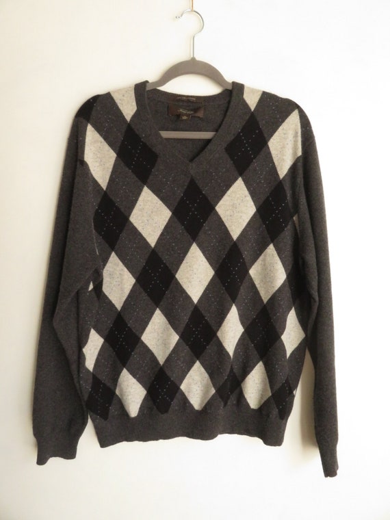 Cashmere V-Neck Sweater Tasso Elba Argyle Cashmer… - image 1