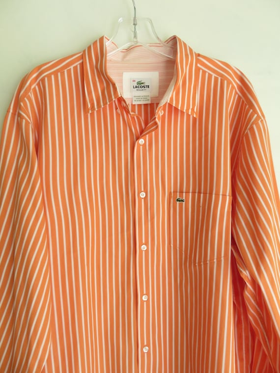 44 Men's Lacoste Summer Shirt Orange & White Strip