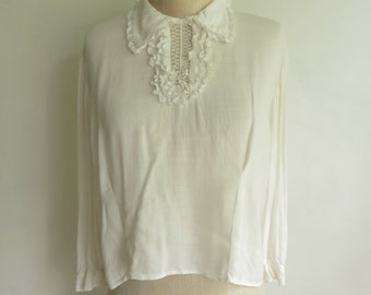 1910 Edwardian White Linen Blouse (Victorian) Summer Blouse w/ Lace