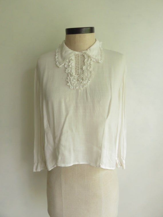 1910 Edwardian White Linen Blouse (Victorian) Sum… - image 1