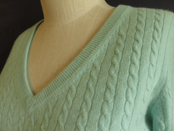 Pastel Cashmere Sweater Pale Blue-Green Celadon G… - image 5