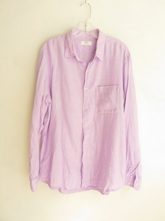 XL Men's Lavender Linen Shirt Button Front Purple… - image 2
