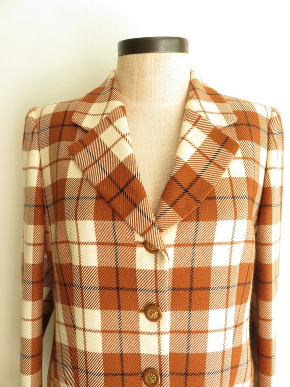 Large 1990s Louis Feraud Plaid Jacket Lightweight Wool Blazer Navy Gray