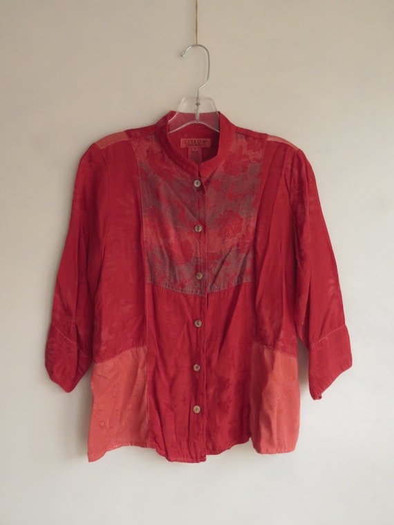 Sm. Citron Blouse Burnt Orange-Red Rust Rayon Bloo