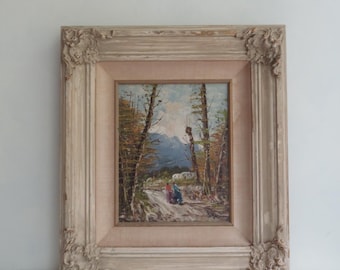 Landscape Italian Village Original Oil Painting Signed Artist Leprini Vintage Painting Carved Frame