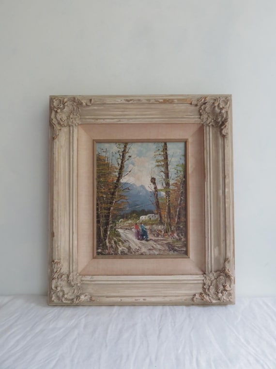 Landscape Italian Village Original Oil Painting Signed Artist Leprini Vintage Painting Carved Frame