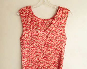 Silk Plisse Red & Pink Blouse Pleated Tank Top Sleeveless Silk Plisse Size Small