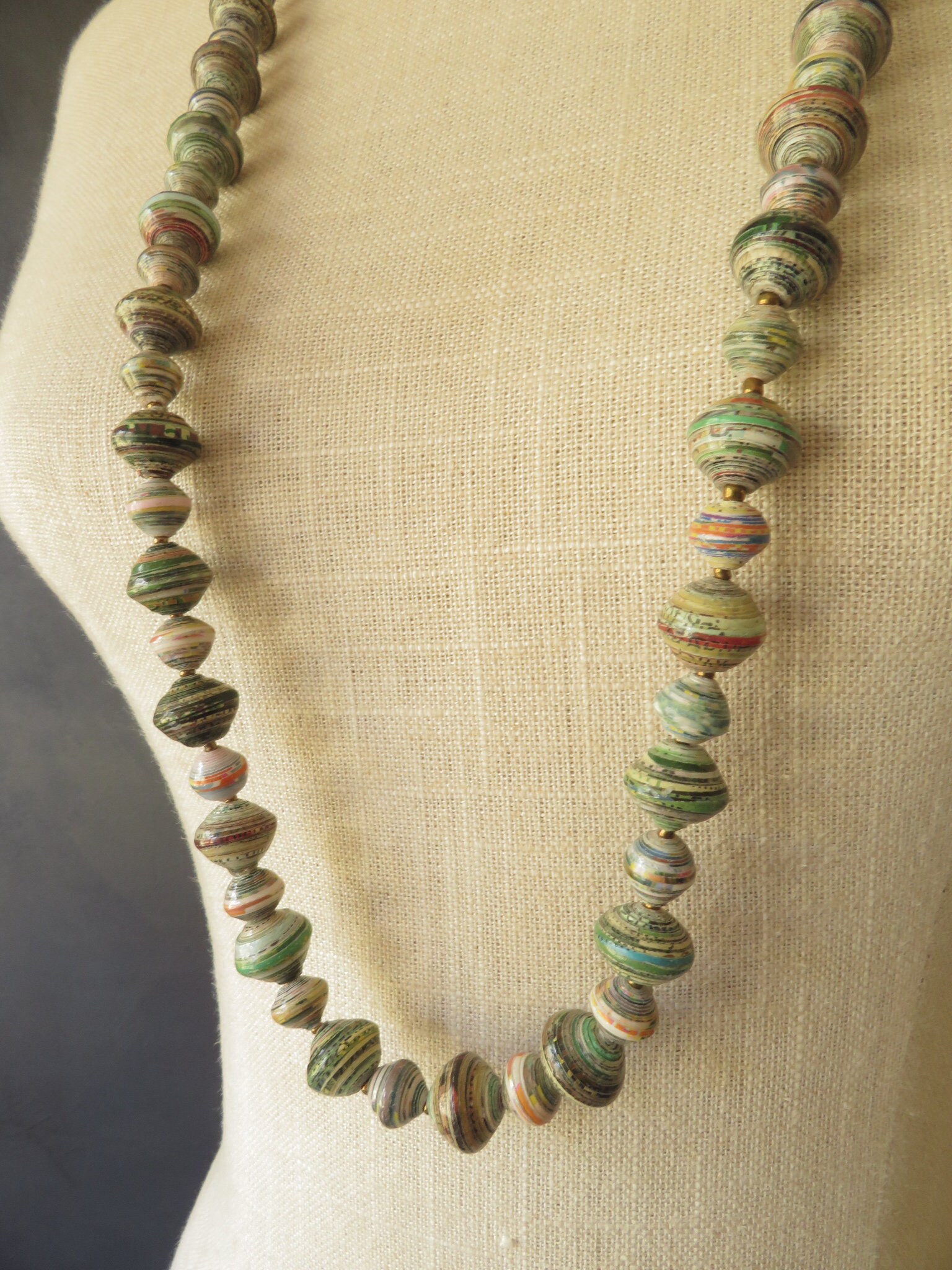 Fine Paper Bead Necklace Long Victorian 