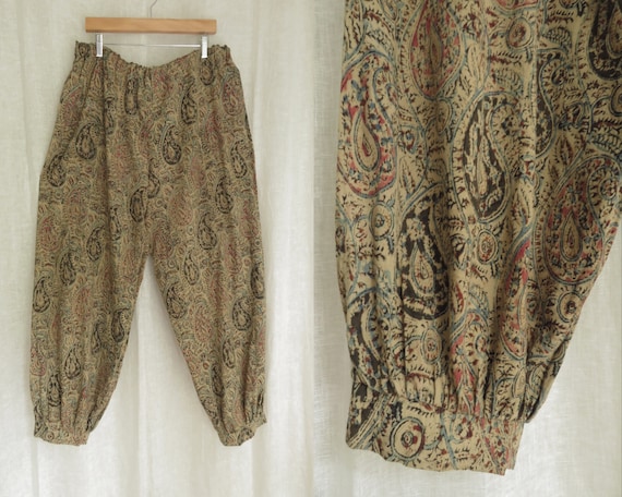70s Indian Block Print Pants Vintage Paisley Harem Pants Indian
