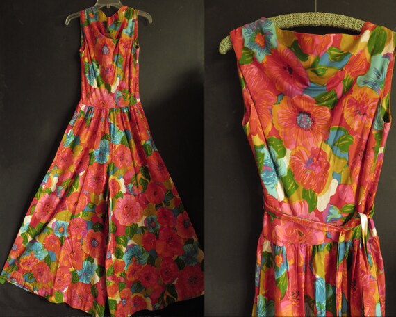 60s Hawaiian Jumpsuit Bell-leg Floral 