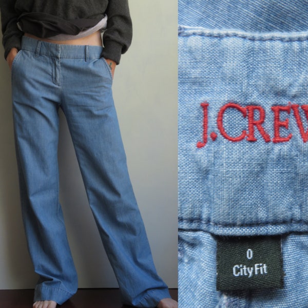 J. Crew Chambray Pants Blue Summer Pants Small Minimalist Wide Leg Cotton Pants Pale Pastel Blue Size 0