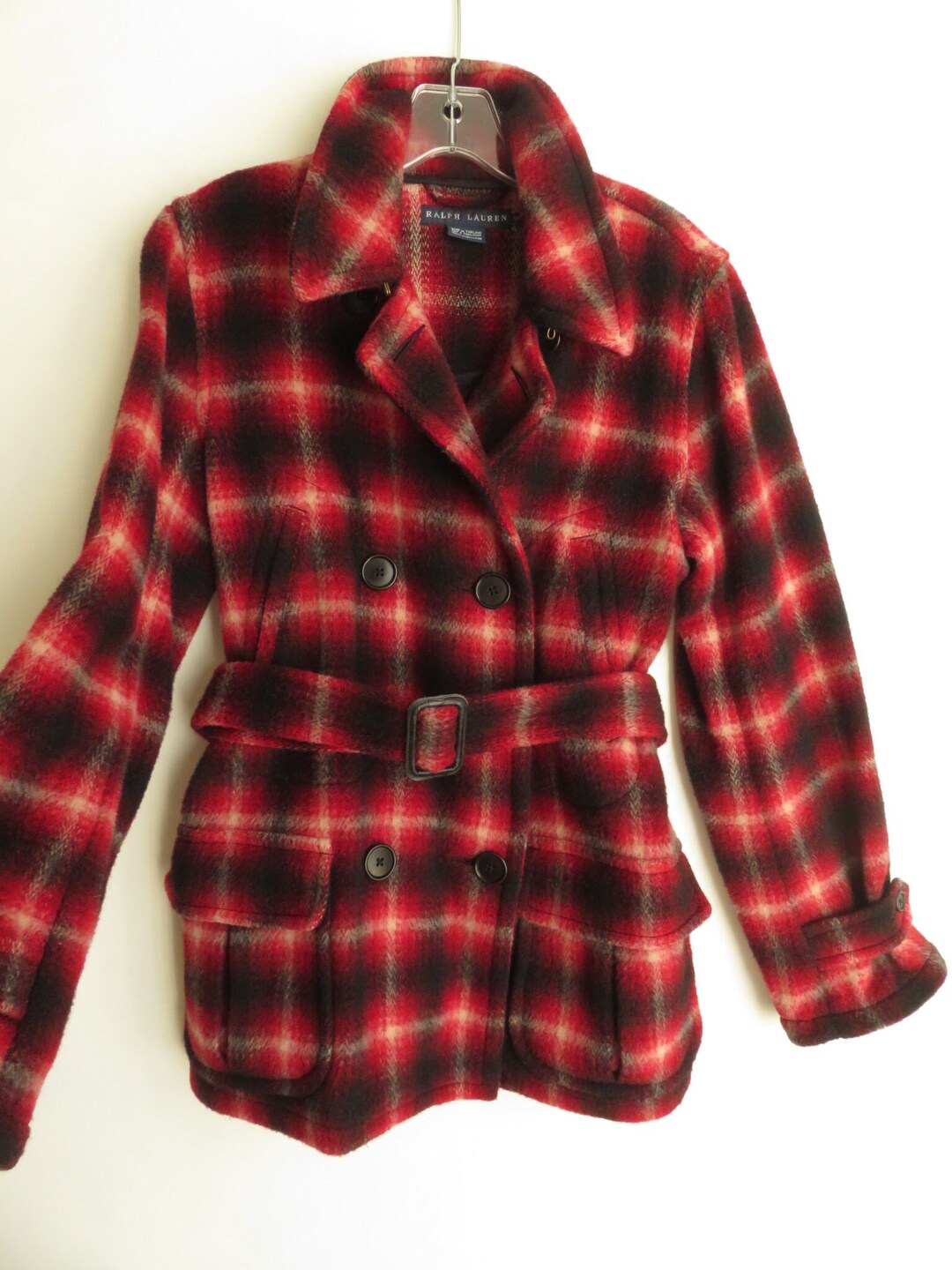 Rd Plaid wool Coat with Collar Scarlet