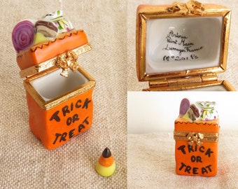 90s Limoges Trick or Treat Box Vintage Limoges Halloween Box Artoria Limoges Box Numbered Limited Edition