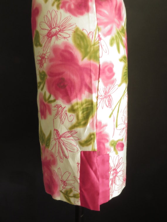50s Pink Rose Pencil Dress Floral Sheath Sundress… - image 5