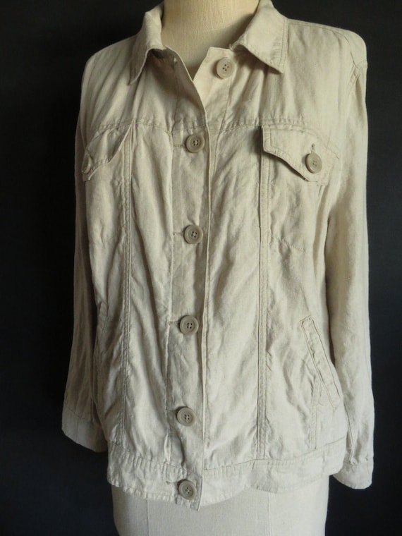 XL Natrual Linen Jacket Jean Jacket Style Linen Ja