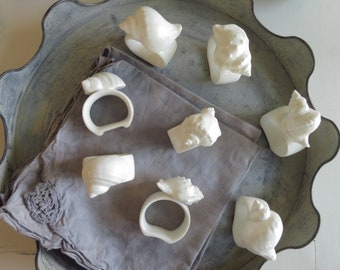 8 Vintage Seashell Napkin Rings 1970s White Bone China-Porcelain Two Sets of 4 in Original Boxes