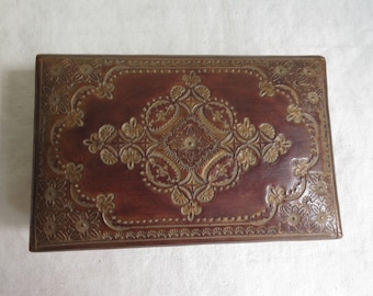 Tooled Leather Box Brazil Signed Vintage Handmade Brown Leather Box Men's Dresser Box Made In Brazil