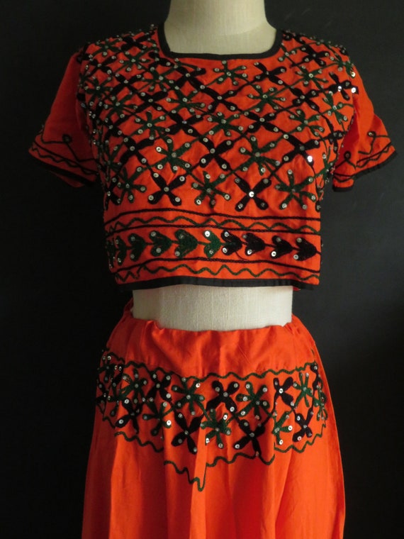 Orange Cotton Indian Outfit Lehenga Gagra Choli G… - image 2