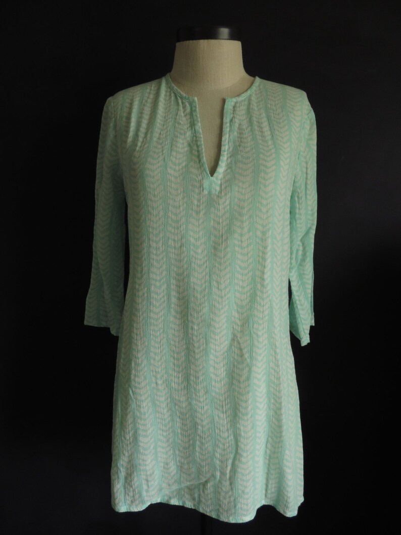 Aqua Gauze Tunic Beach Resort Wear Vintage J Crew Made In India Size Small