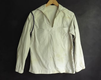 40's WWII US Navy Shirt Men's Vintage Naval Military Uniform White Cotton  Shirt