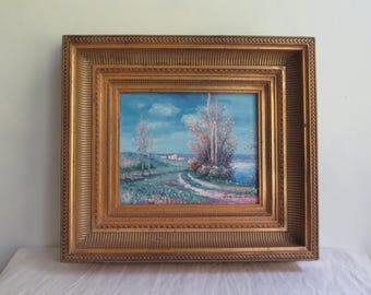 Impressionist Landscape Oil Painting Signed Original Gilt Frame