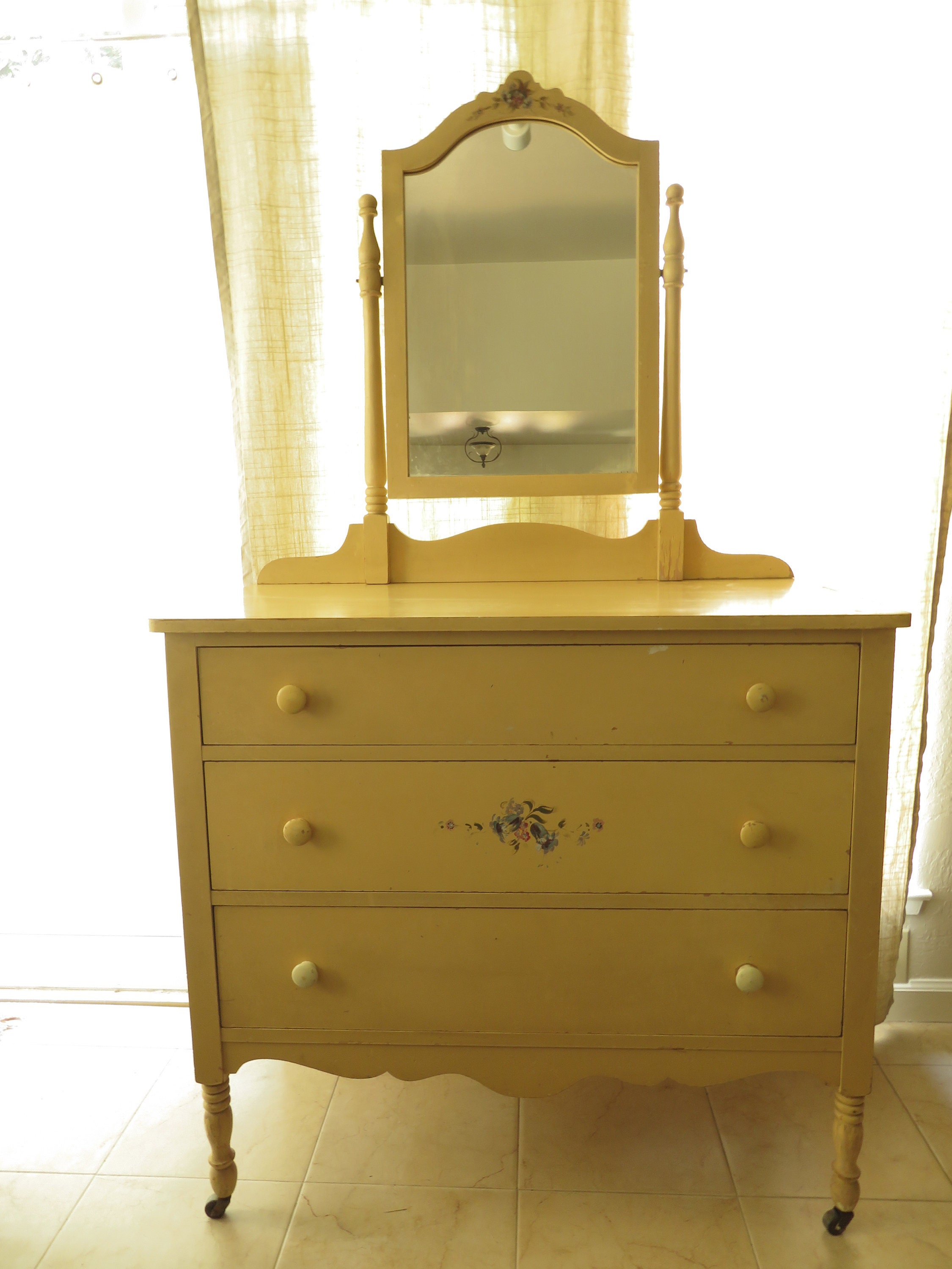 1940s Dresser Local Pick Up Yellow Solid Wood 3 Drawer Chest Etsy