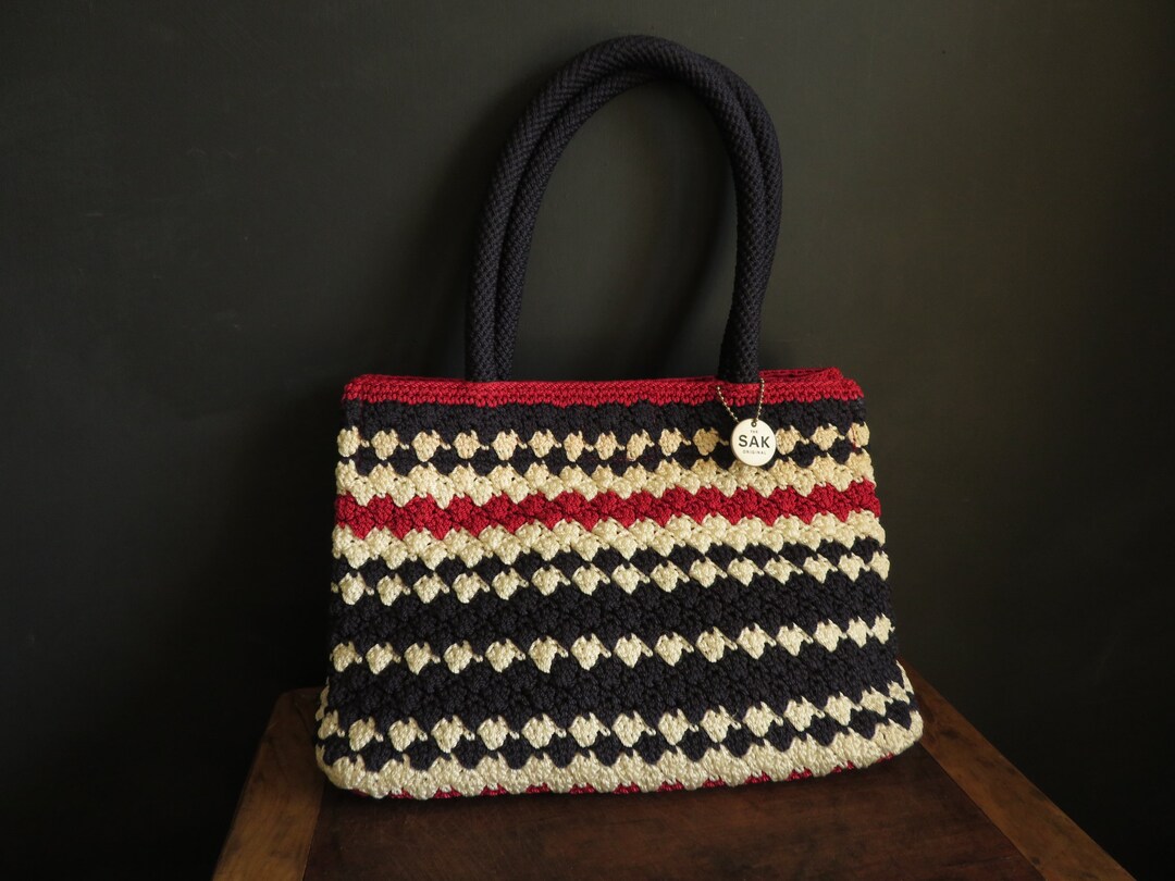 The SAK Crochet Purse Red White & Blue Stripe Crochet Soft Handbag Top ...