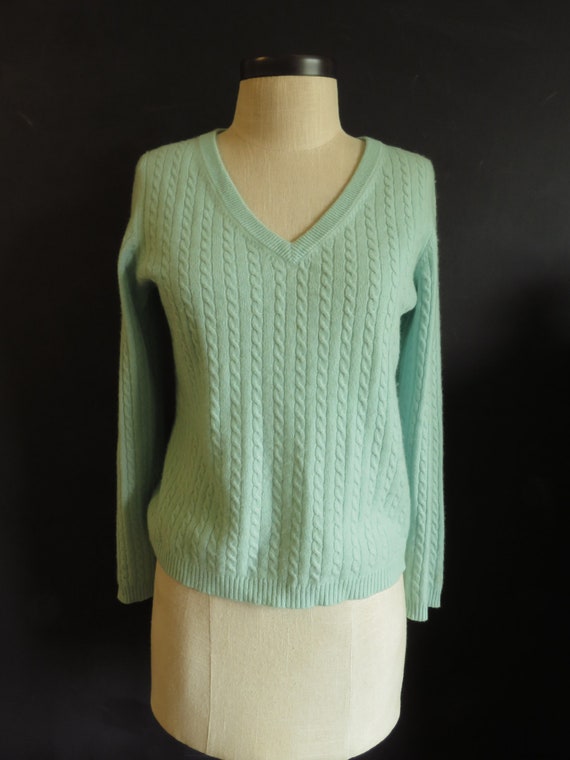 Pastel Cashmere Sweater Pale Blue-Green Celadon G… - image 6