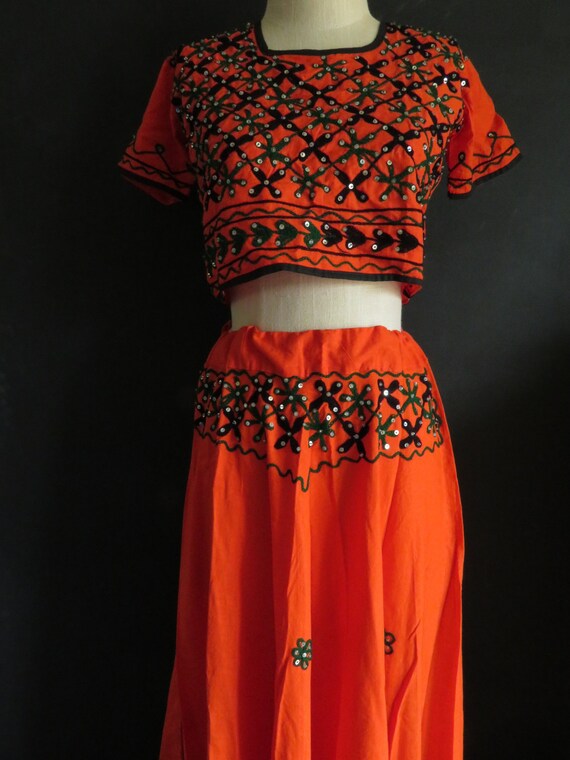 Orange Cotton Indian Outfit Lehenga Gagra Choli G… - image 1