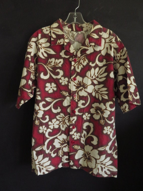 90s Red Hawaiian Shirt Hibiscus Flower 